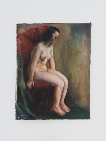1940's Distressed Nude Oil Painting
